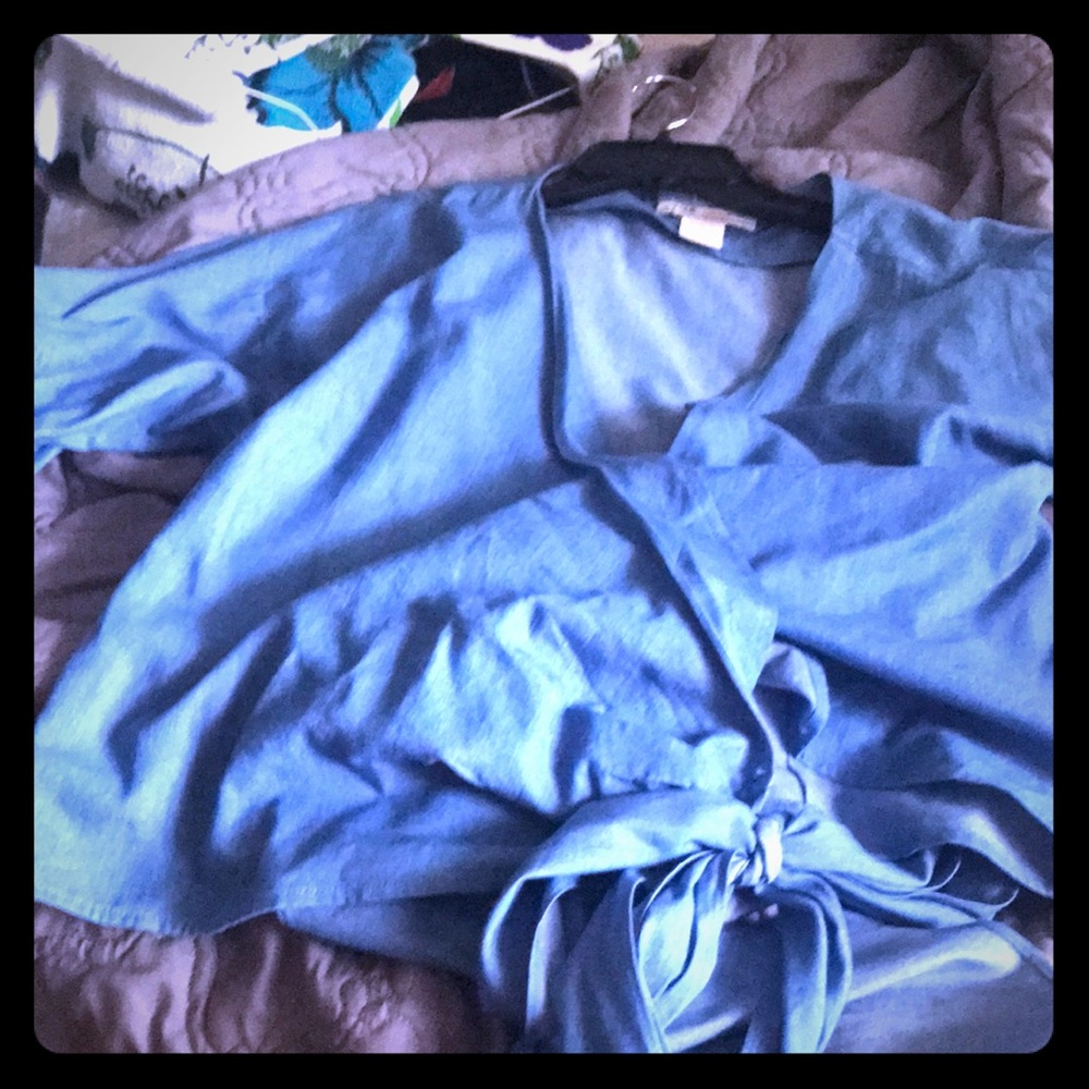 Chambray wrap blouse size large